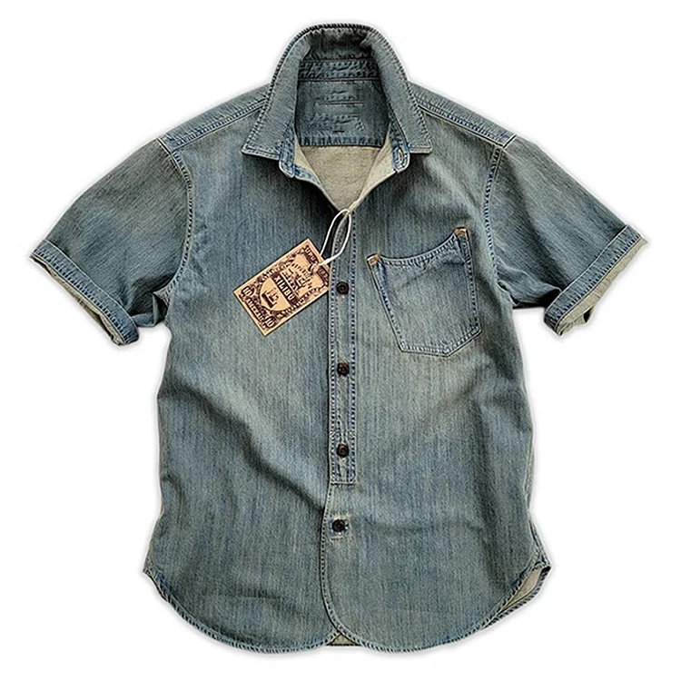 Vintage Cotton Washed Denim Half-Sleeved Shirt