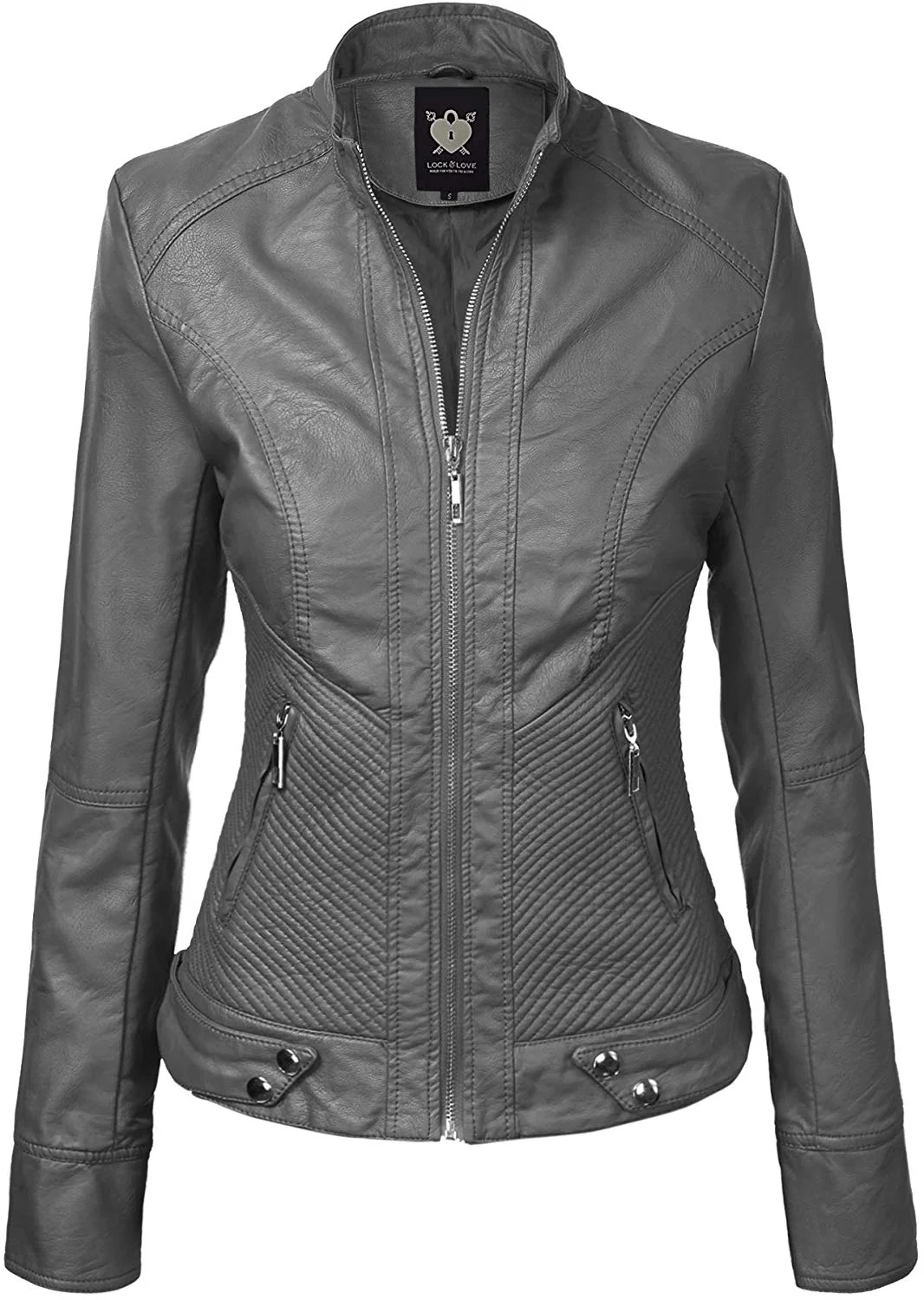 Quilted Faux Leather Moto Biker Jacket of women