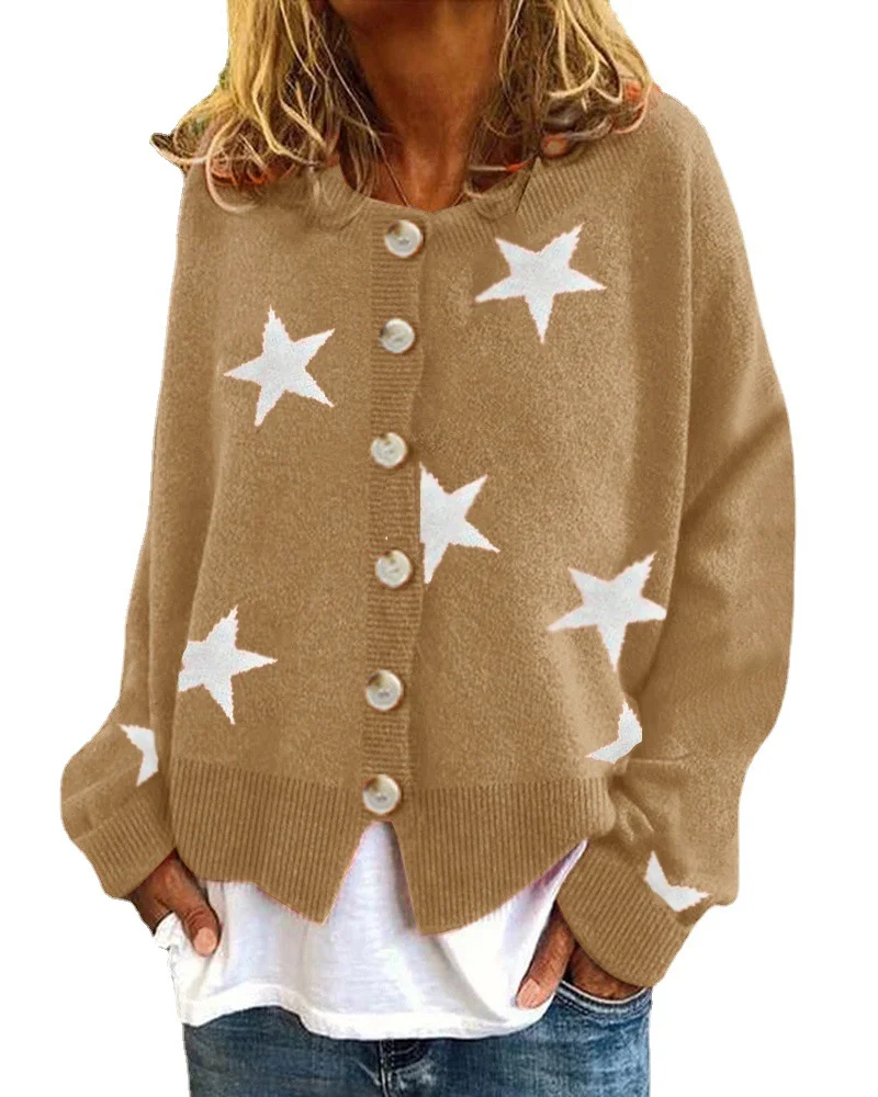 Wongn Wongn And Winter New Sweater Women's Cardigan Five-Pointed Star Single Breasted Top