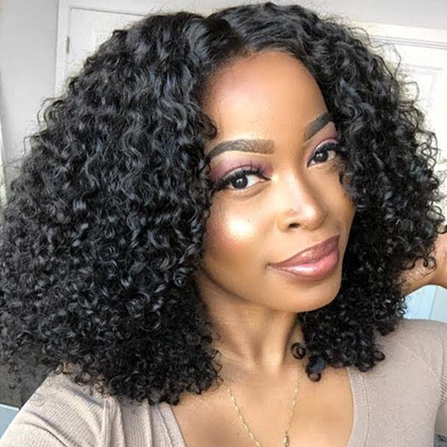 Summer Style Bouncy Small  Curly Bob Wig Transparent T Part Lace Frontal Midle Part Wig