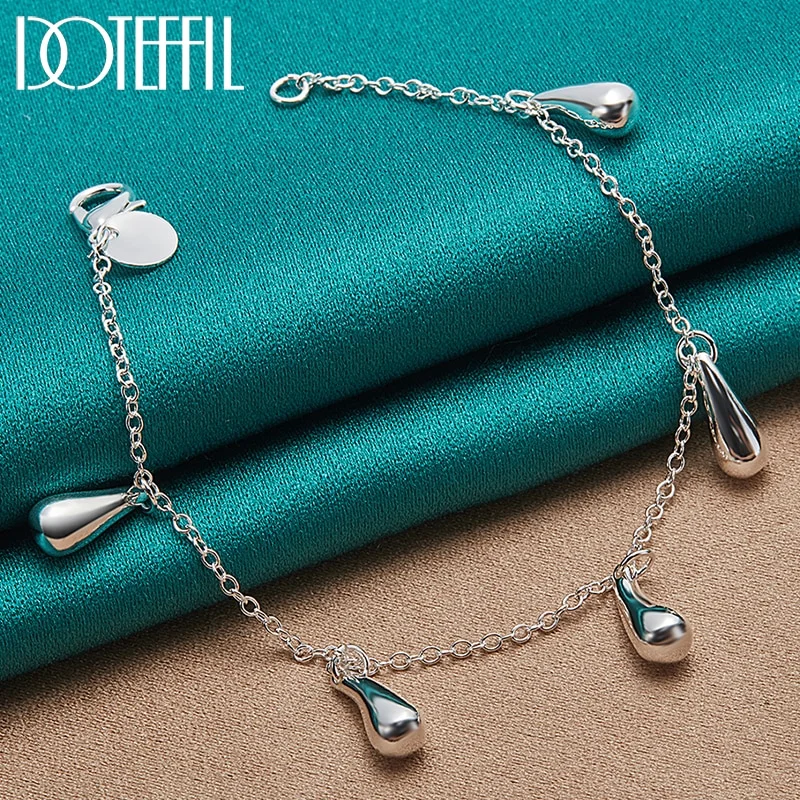 925 Sterling Silver Raindrops/Water Drops Pendant Bracelet Chain For Woman Jewelry