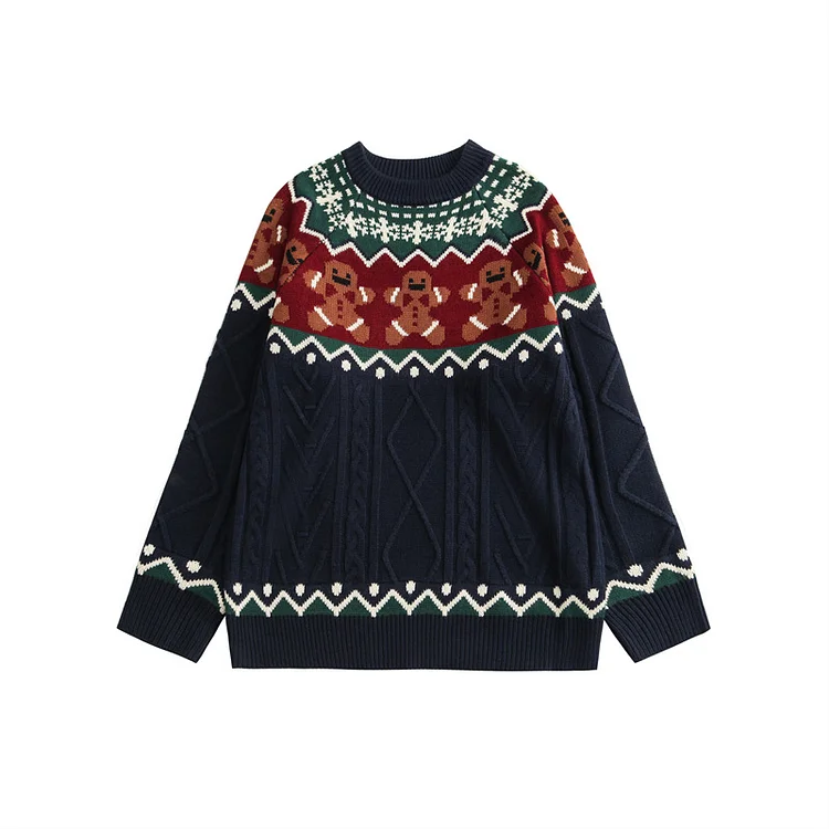 Vintage Round Neck Long Sleeve Knit Sweater - yankia