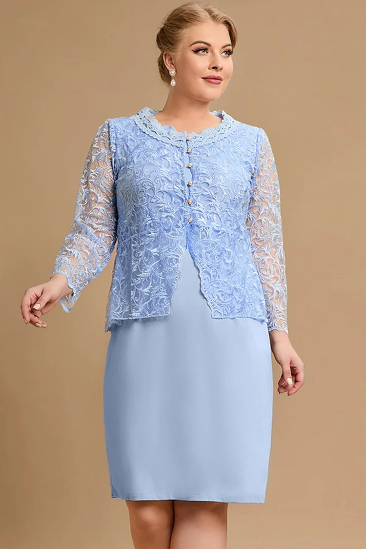 Flycurvy Plus Size Blue Mesh Embroidery Long Sleeve Faux Two Pieces Midi Dress  Flycurvy [product_label]