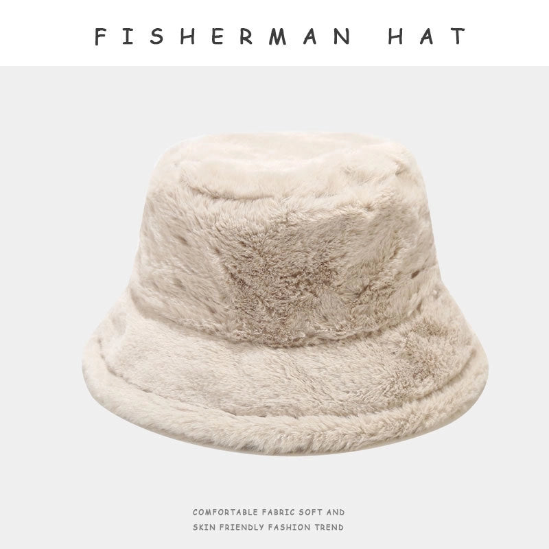 Japanese Style Thickened Fisherman Hat Fashionable Korean Style Warm Soft Skin Friendly Plush Velvet Basin Hat Plain Face Covering Hat