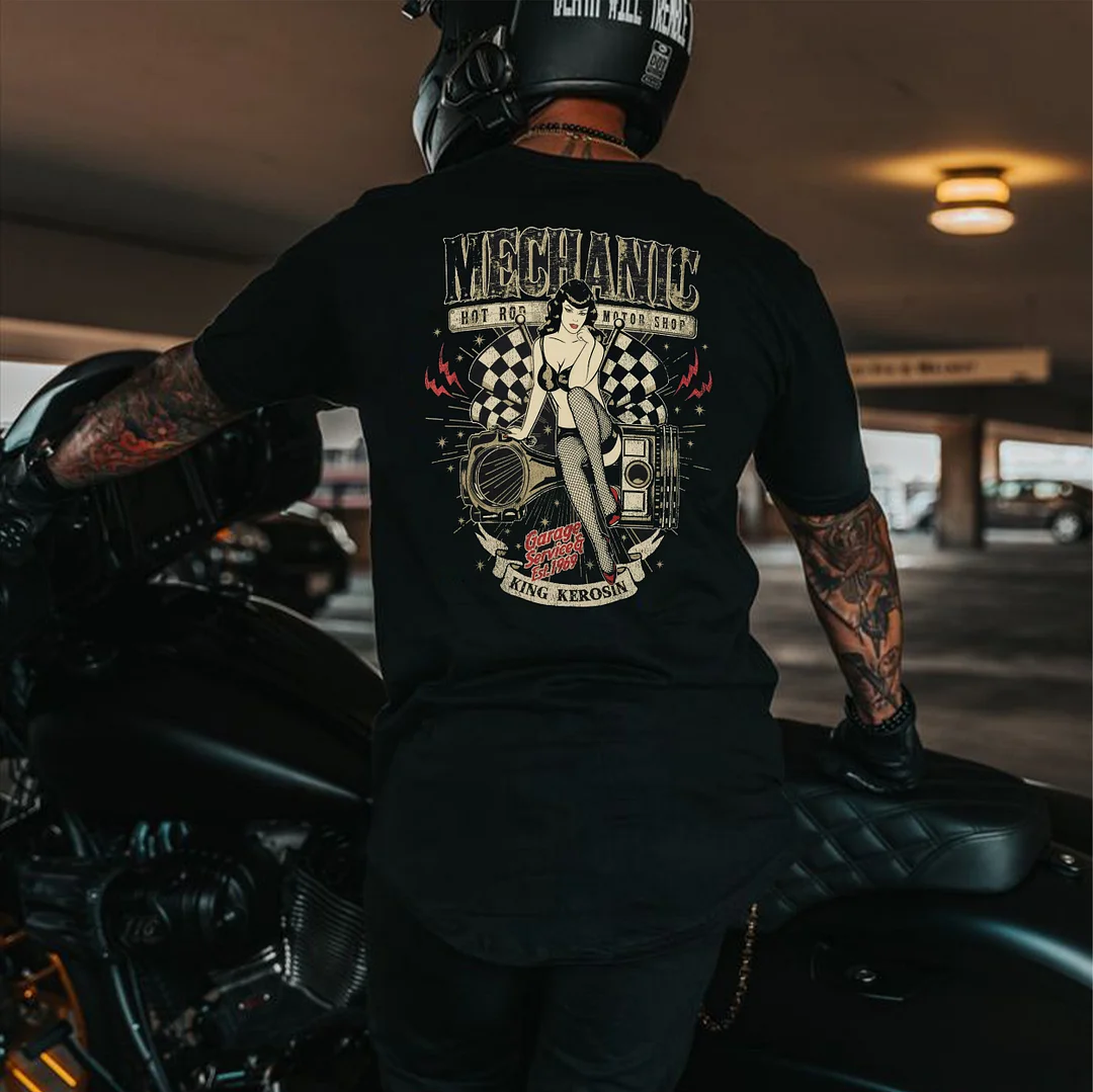MECHANIC Sexy Lady Black Print T-shirt