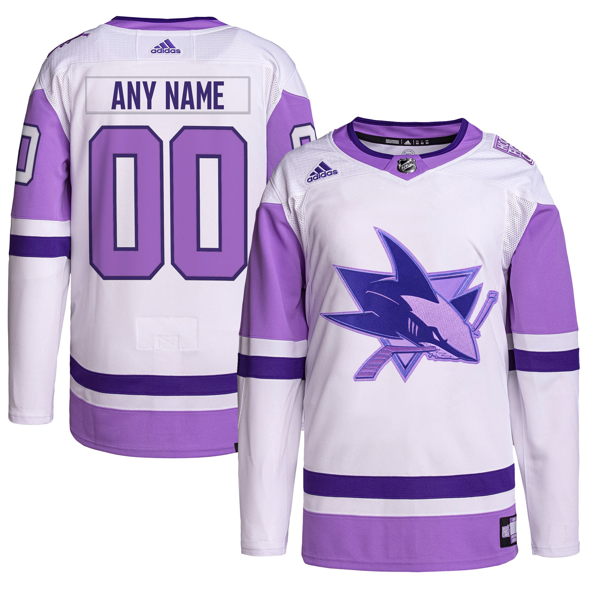 San Jose Sharks  Hockey Fights Cancer Primegreen  Custom Jersey &ndash; White/Purple mysite