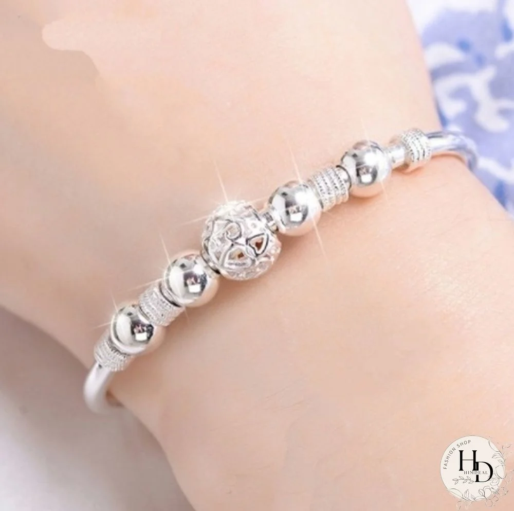 Women's 925 Sterling Silver Transfer Bead Bracelet Fashion Jewelry (Size: A, B, C)