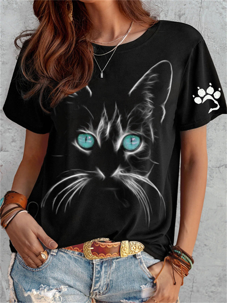 Black Cat Face Art Paw Print T Shirt wearshes