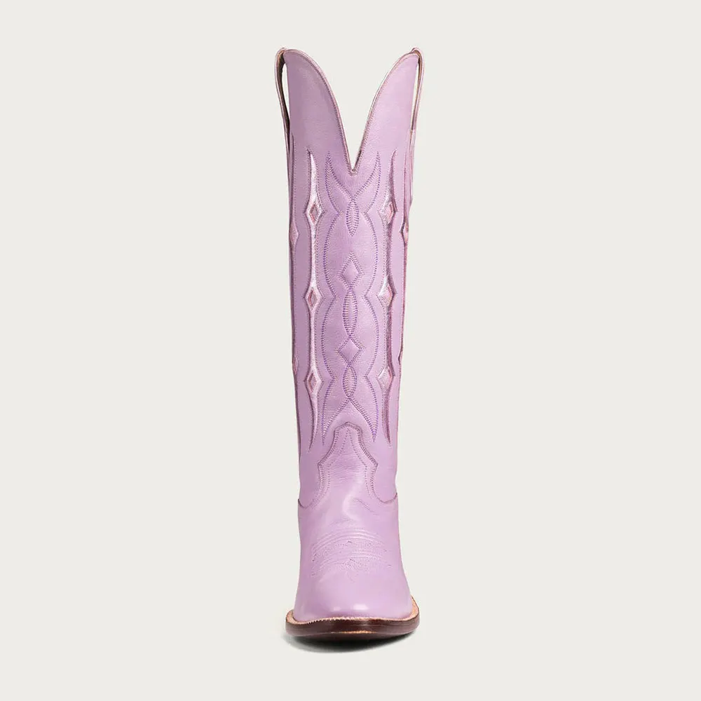 Purple Almond Toe Chunky Heel Stitching Cowboy Boots for Women
