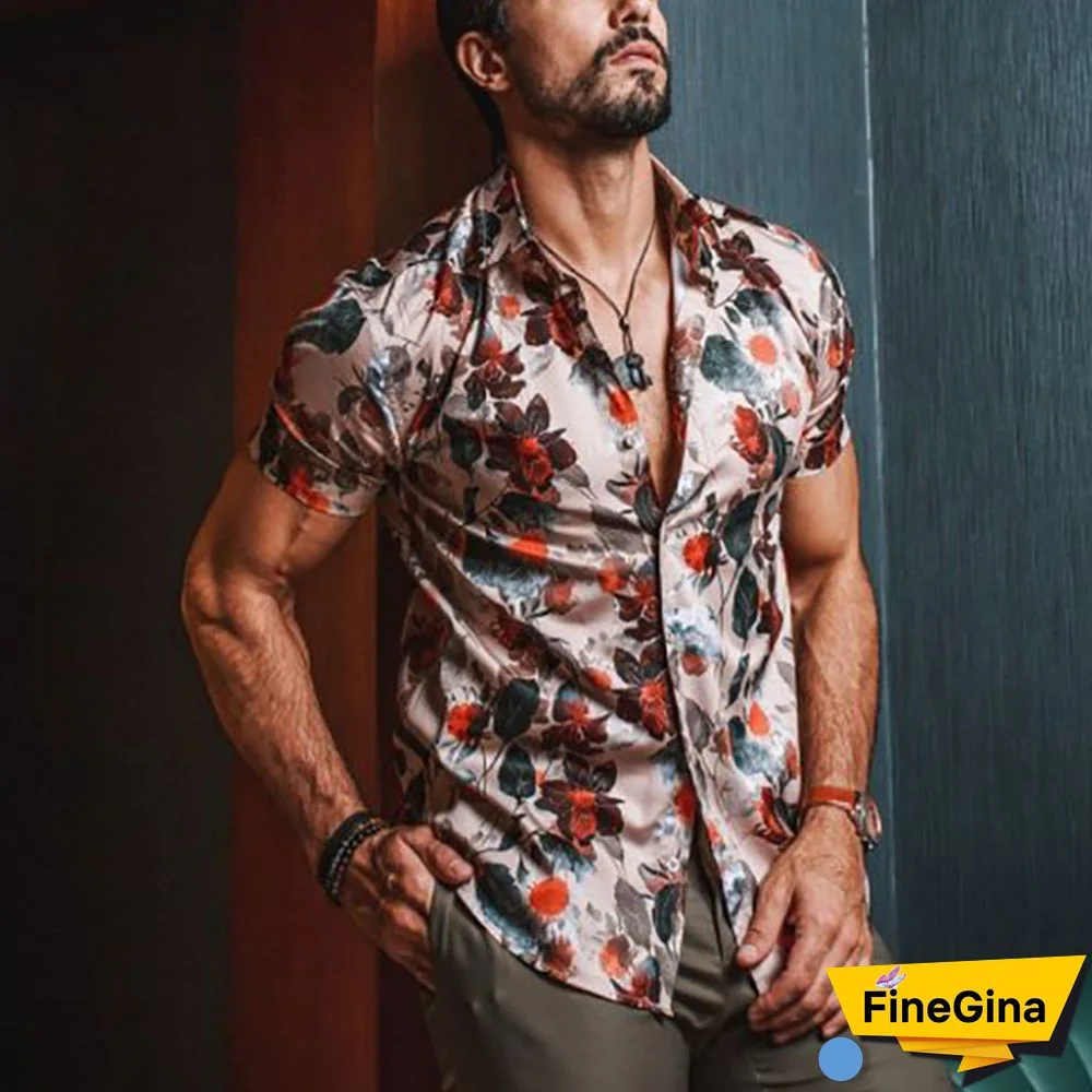 Men's Casual Fashion Printed Short-Sleeved Beach Shirt Tt210