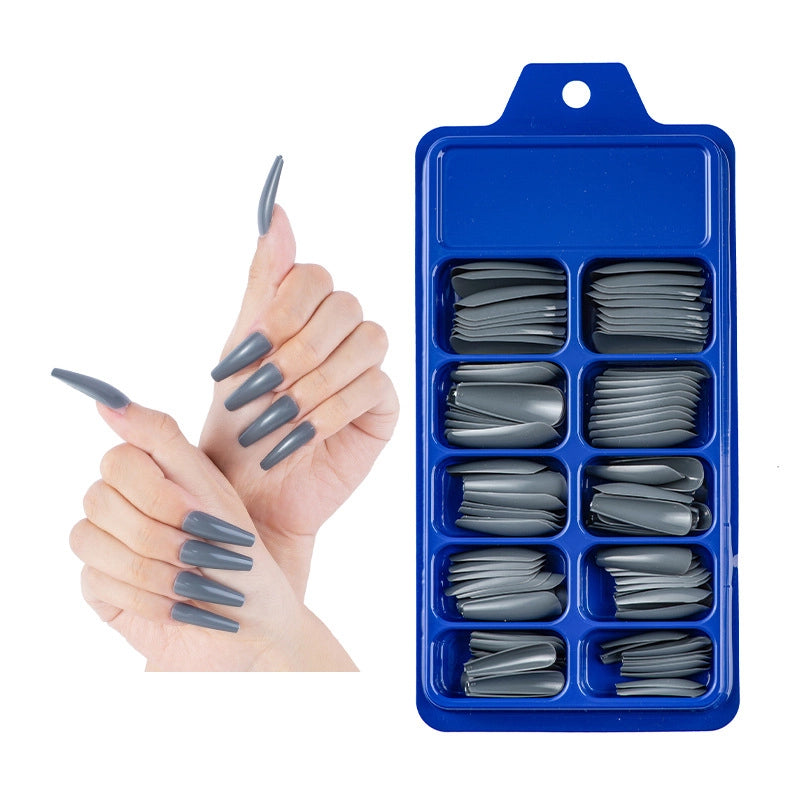 Boutique 100 Pieces Small Blue Box Solid Color Full Stickers Fake Nails Nail Patch Nail Piece White Transparent Coffin Nail