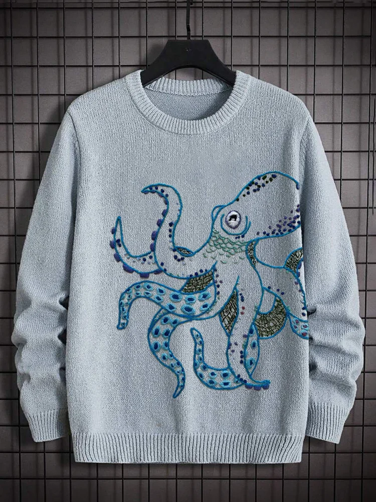 Octopus Embroidery Pattern Cozy Knit Sweater