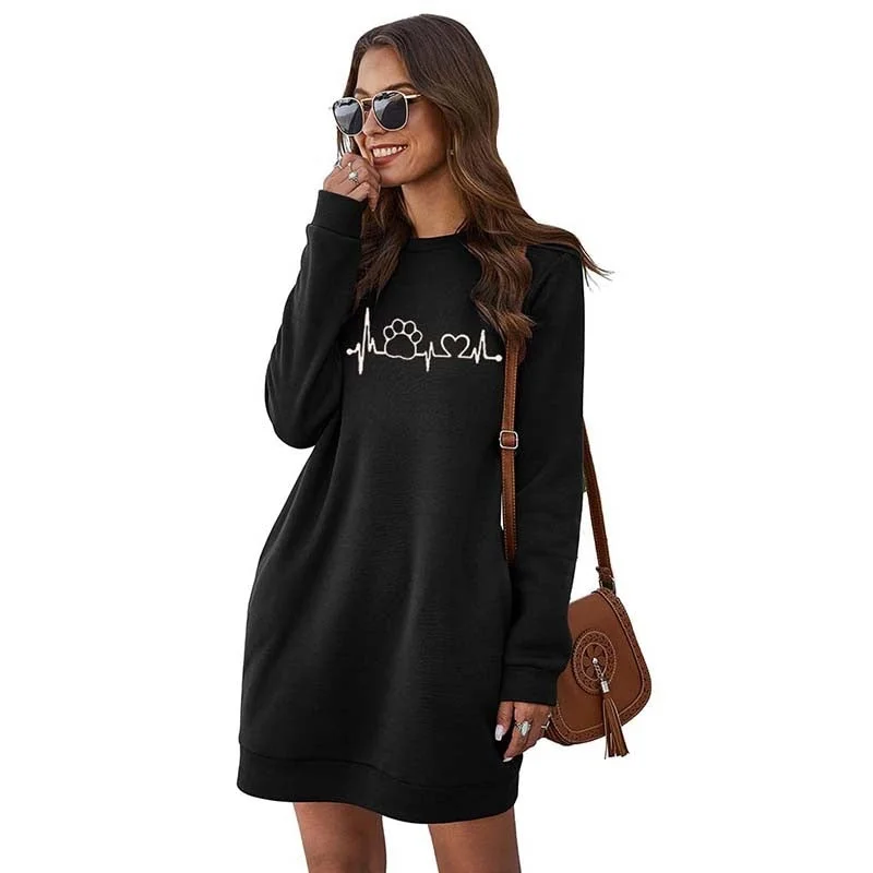 Embroidery Sweatshirt Dress Women Autumn Winter Long Sleeve Fashion Pocket Elegant Ladies Plus Size Casua Mini Dresses Vestidos