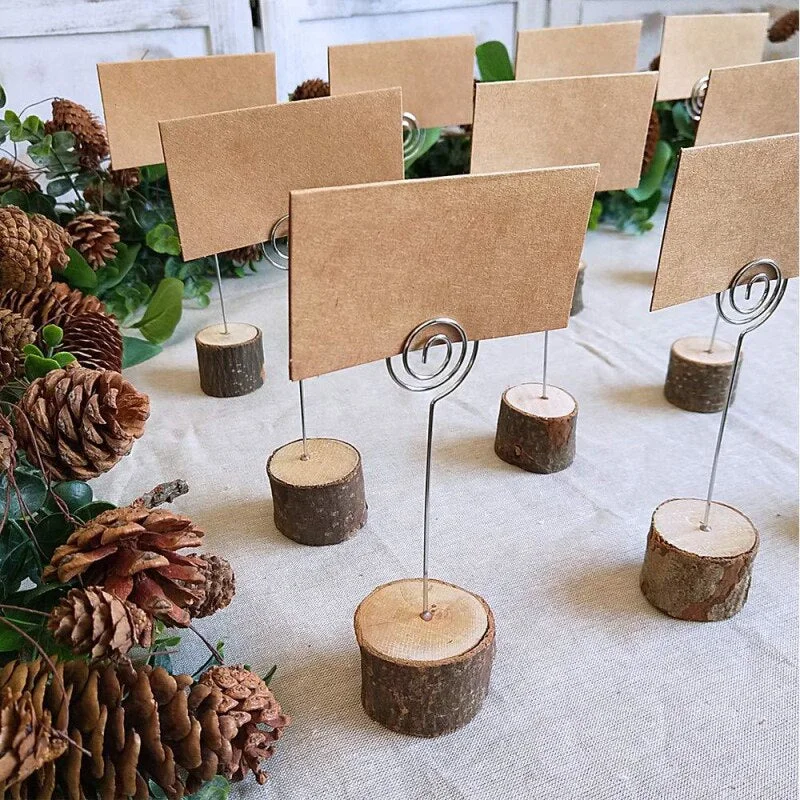 5PCS Wedding Wooden Stump Name Place Card Stand Rack Table Number Card Clip Wood Art Craft Decoration Home Party Supplies
