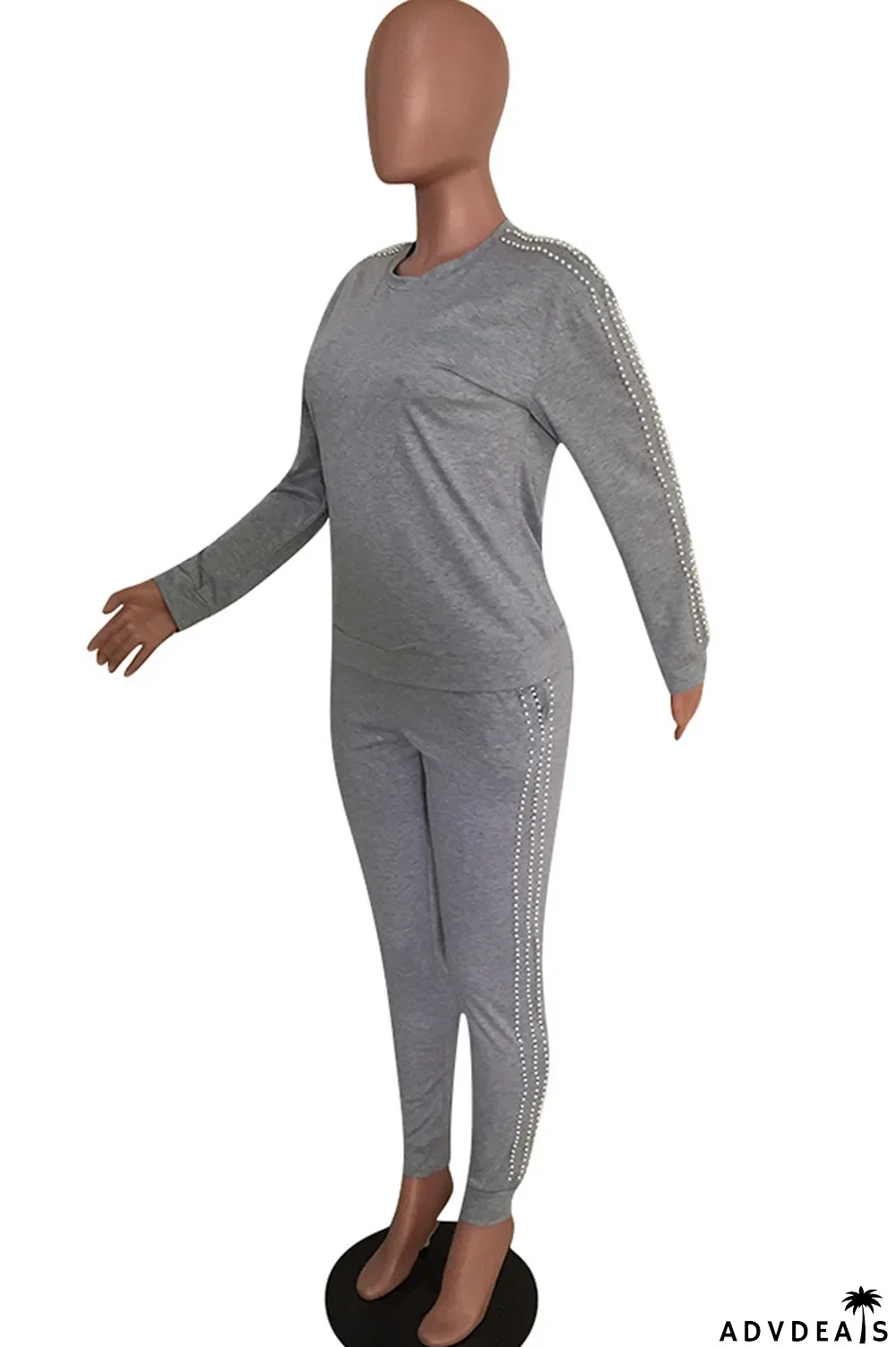 Black Casual Beading Solid Two Piece Suits Patchwork pencil Long Sleeve Two-piece Pants Set