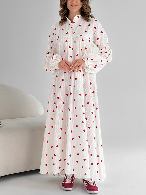 Love Printed Cotton Lantern Sleeve Dress