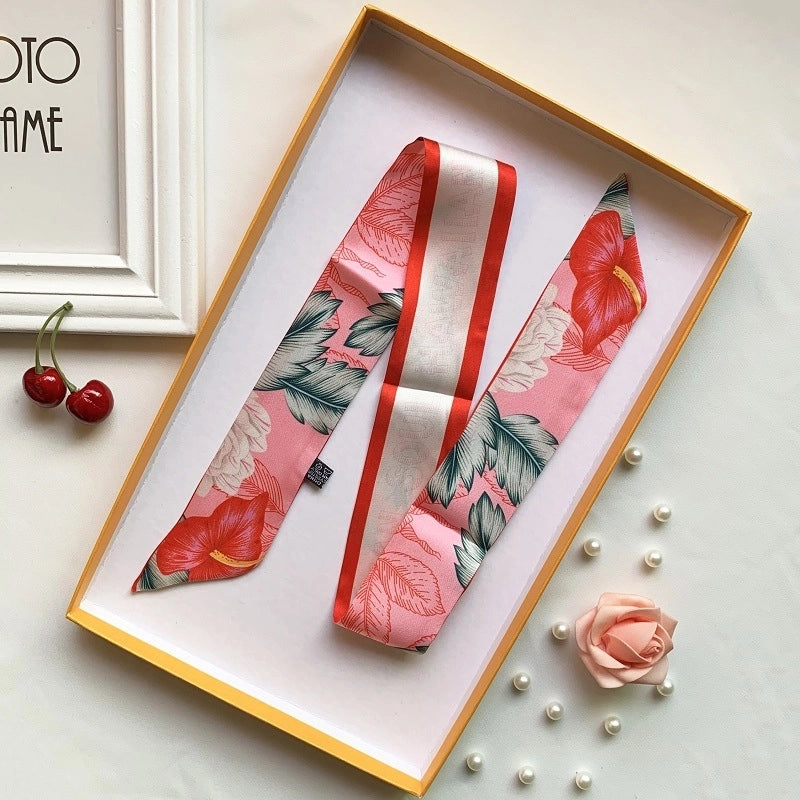 Women’s Minimalist Classic Style Color Block Satin Printing Silk Scarf