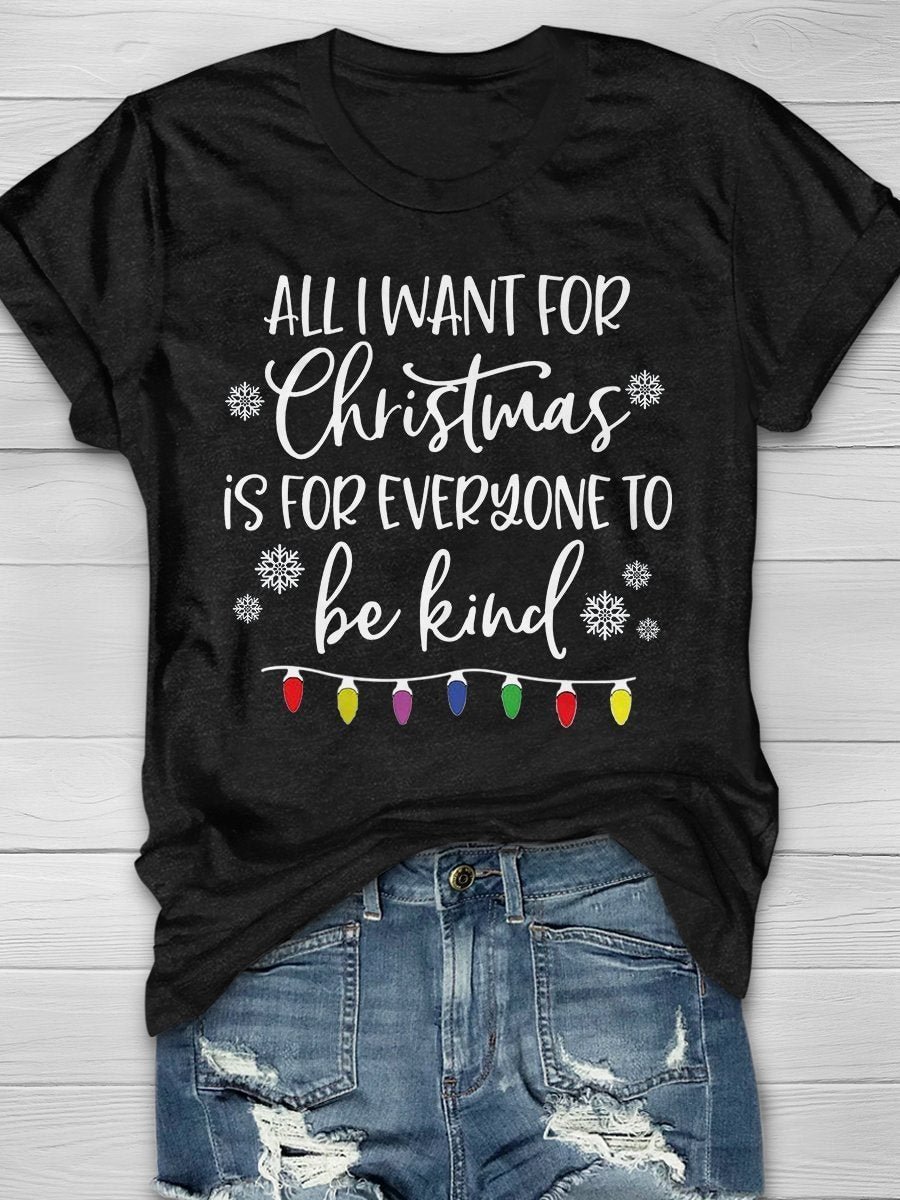 Christmas Be Kind Print Short Sleeve T-shirt