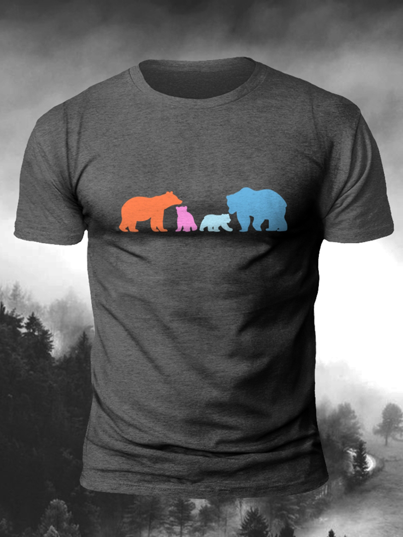 Men's Bear Family Print Casual Short Sleeve T-shirt