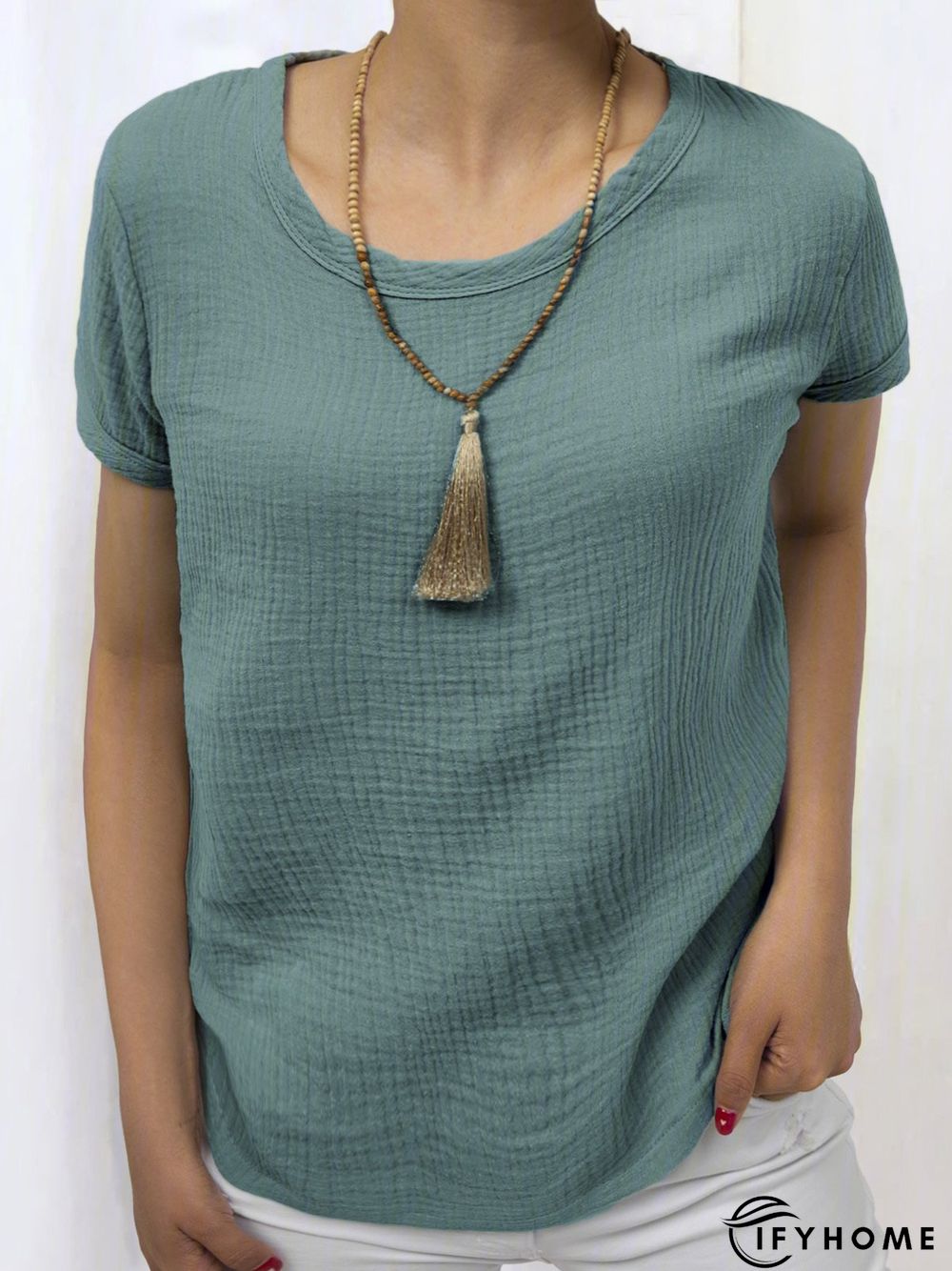 Plain Linen Short Sleeve Casual Blouses | IFYHOME