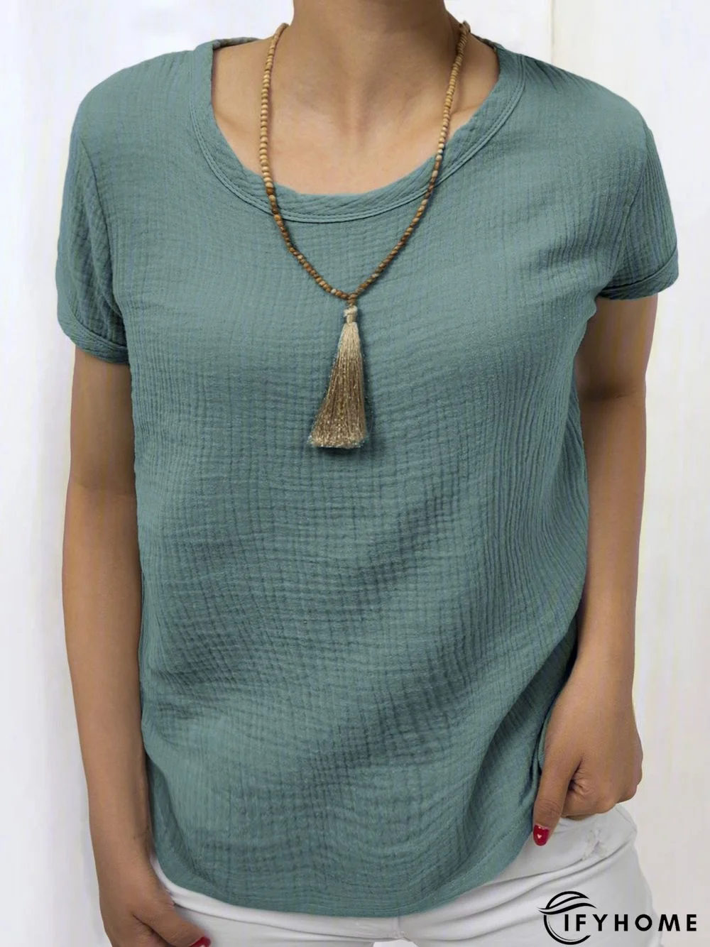 Plain Linen Short Sleeve Casual Blouses | IFYHOME