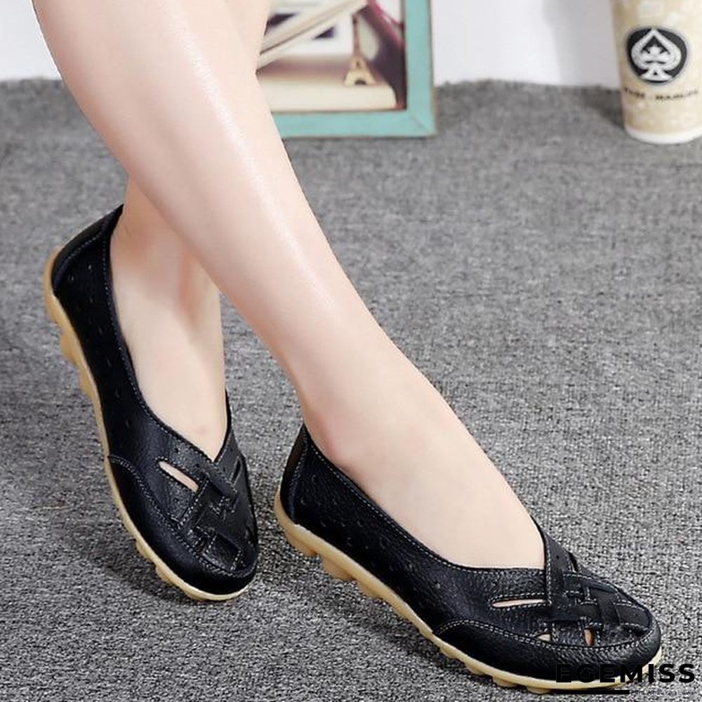 Comfort Genuine Leather Flat Shoes Woman Loafers Ballet Shoes | EGEMISS