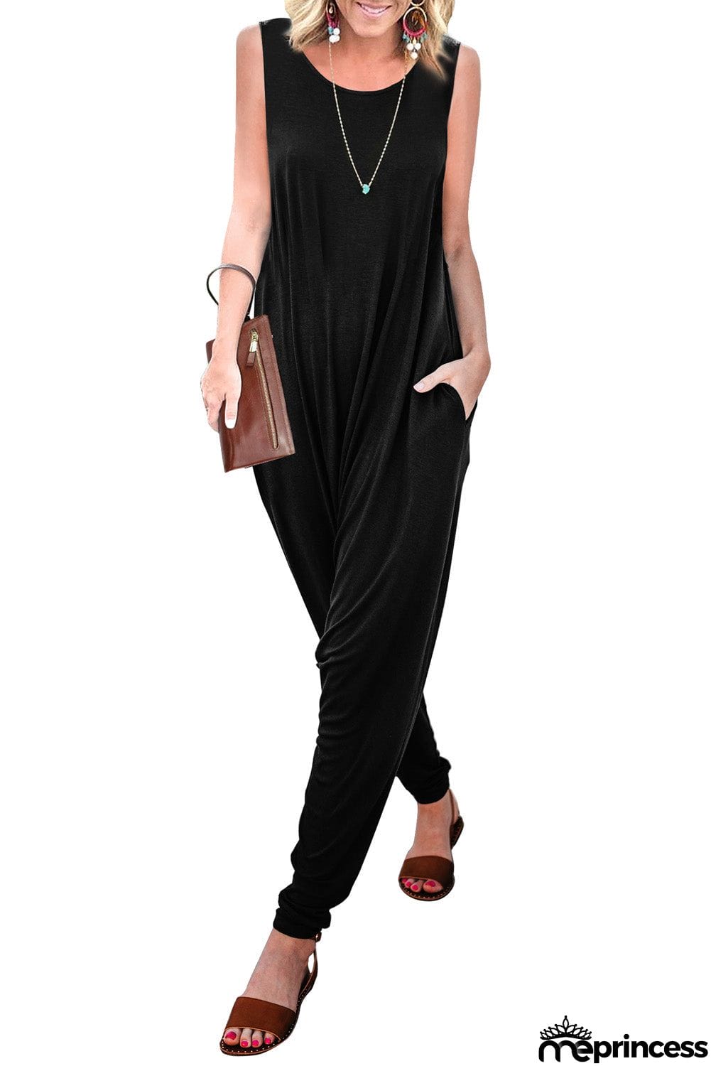 Sleeveless Pocketed Harem Jumpsuit