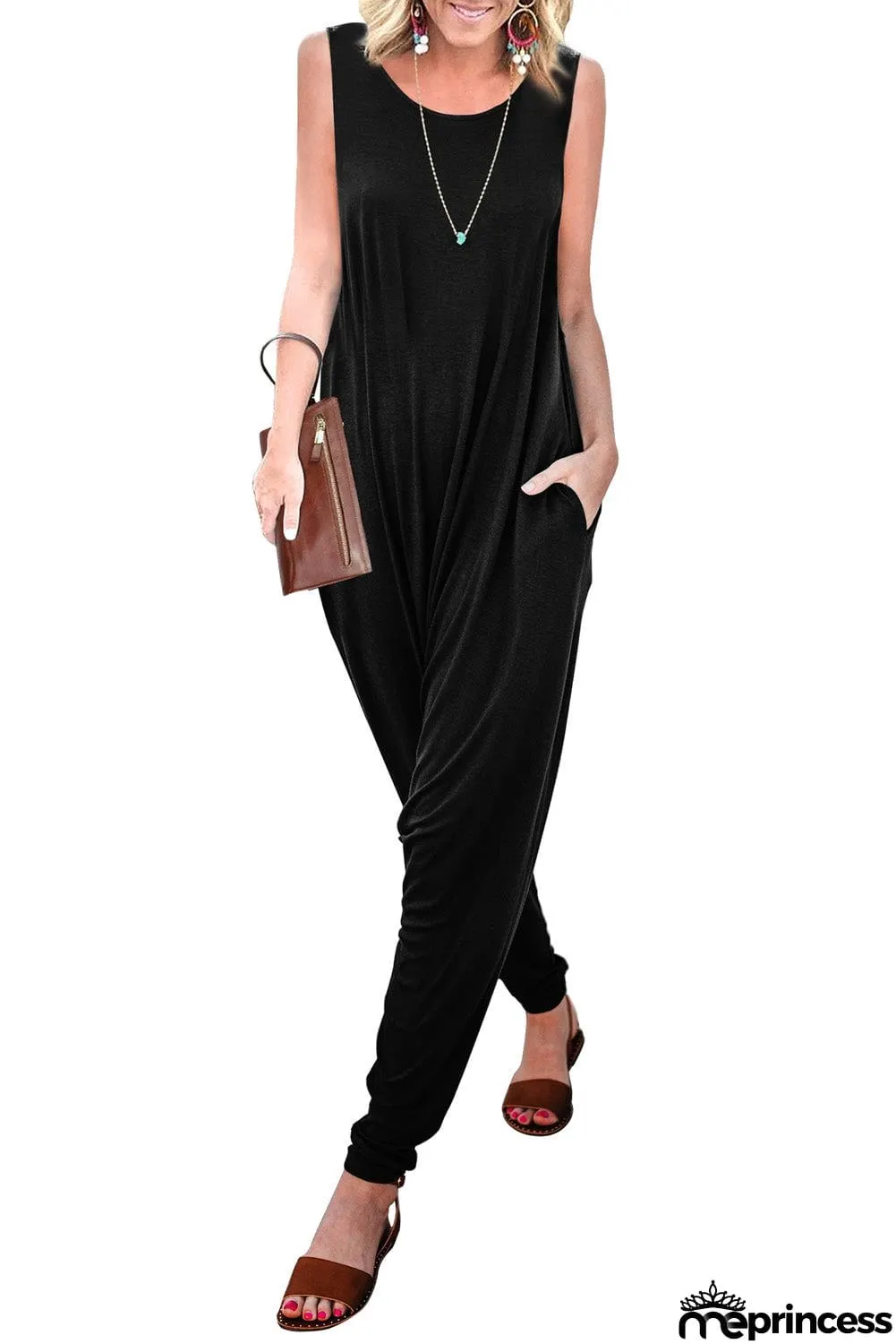 Sleeveless Pocketed Harem Jumpsuit