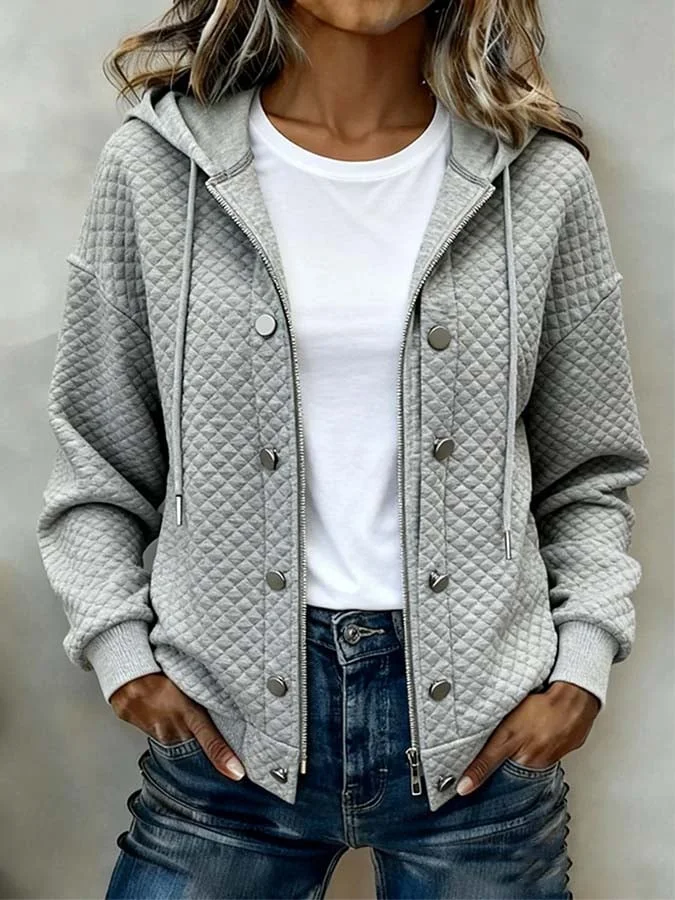 Women'S Casual Zip-Up Hooded Jacket 