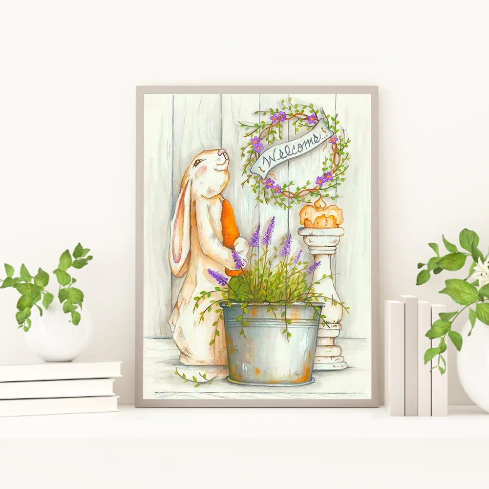DIY Stamped Cross Stitch 11CT Full Embroidery 40*53cm - Bunny Lavender Vase