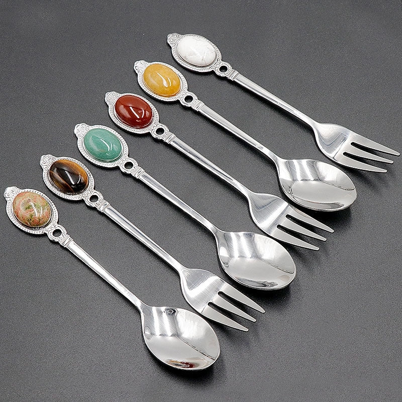 Retro Solid Color Stainless Steel Natural Stone Spoon
