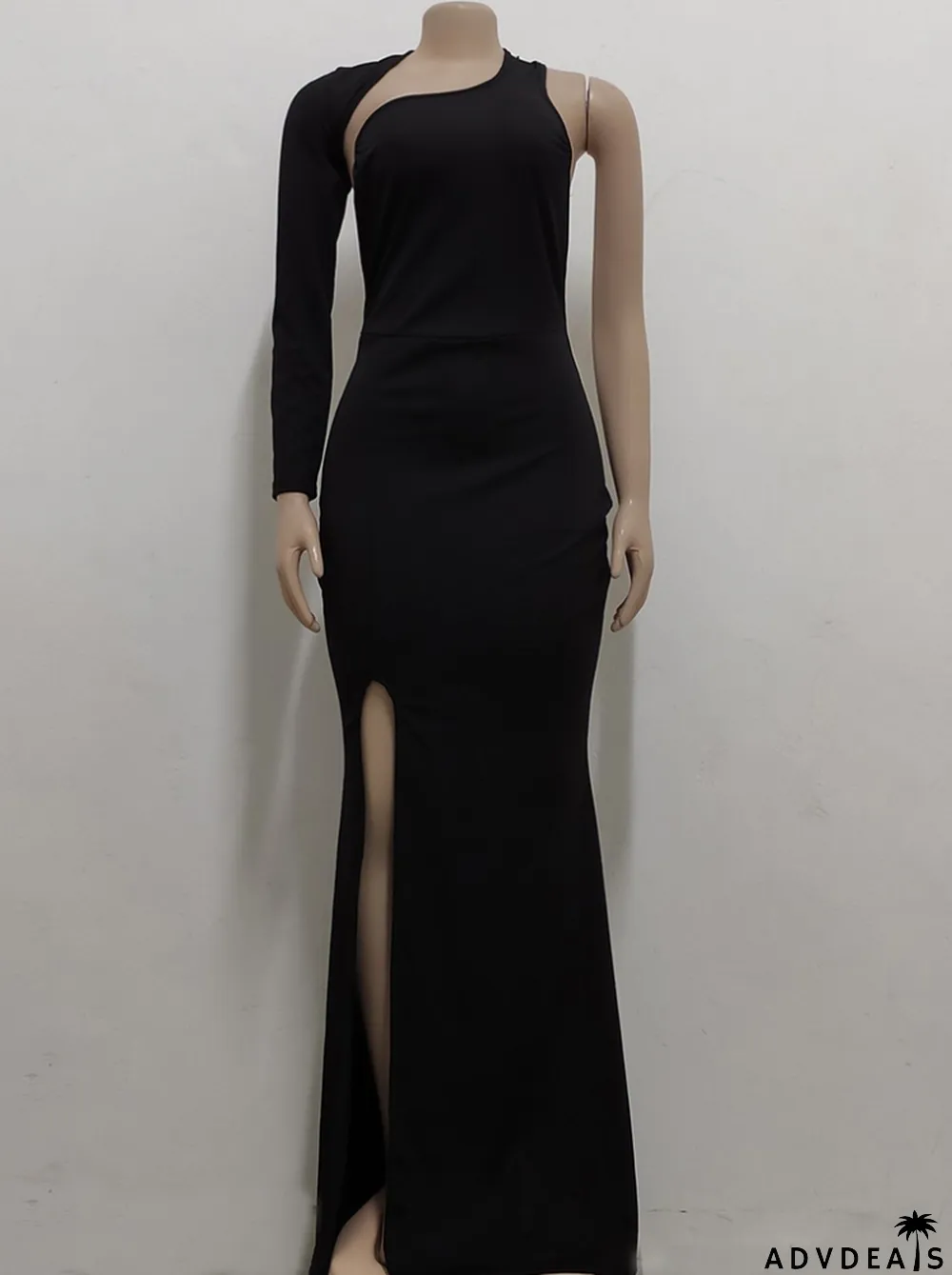 Winter Sexy Black Single Long Sleeve Split Mermaid Evening Dress