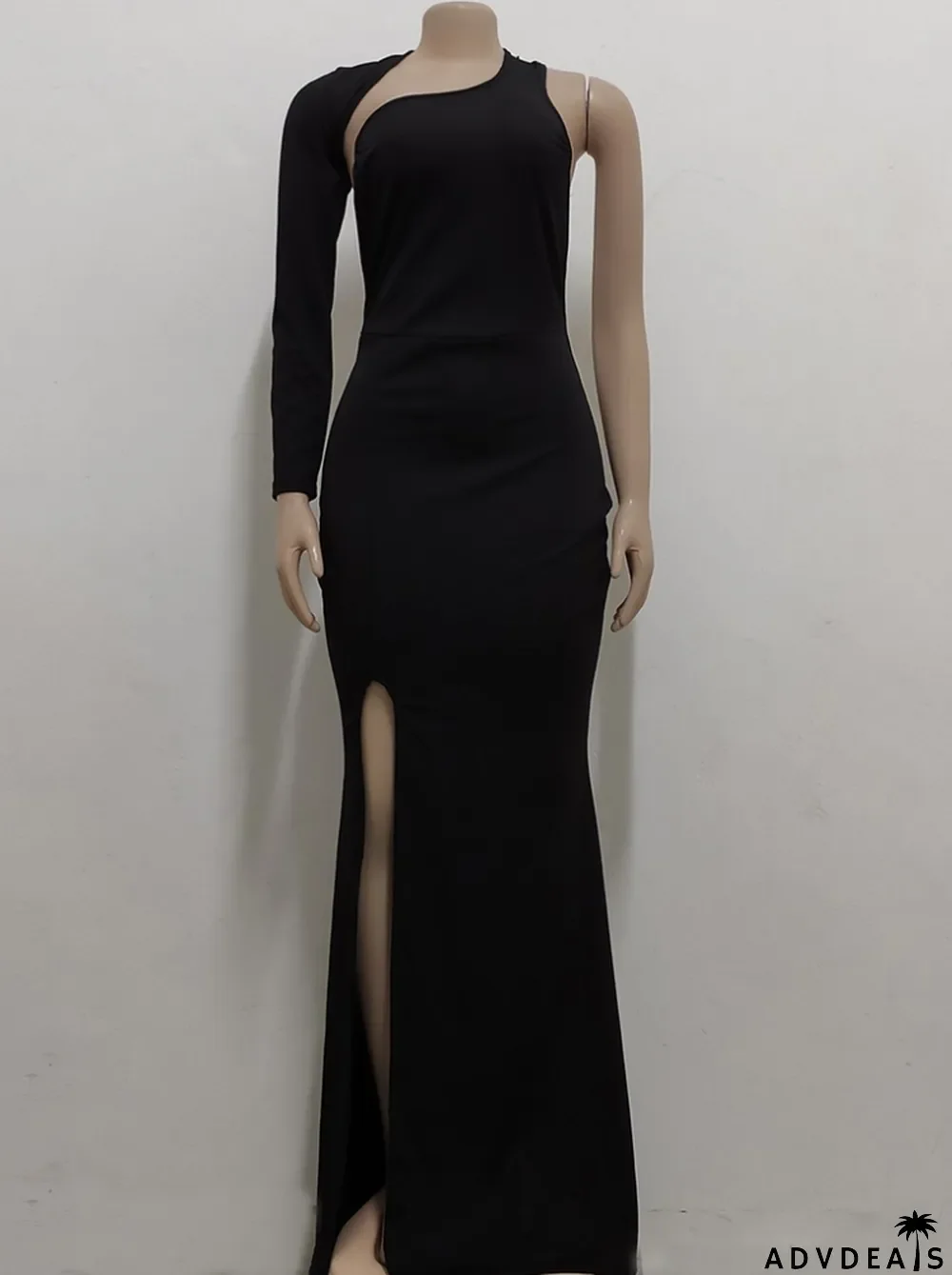 Winter Sexy Black Single Long Sleeve Split Mermaid Evening Dress