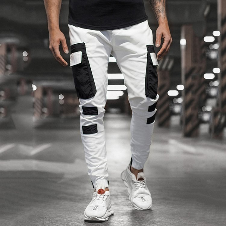 BrosWear Contrast Color Pockets Casual Pants