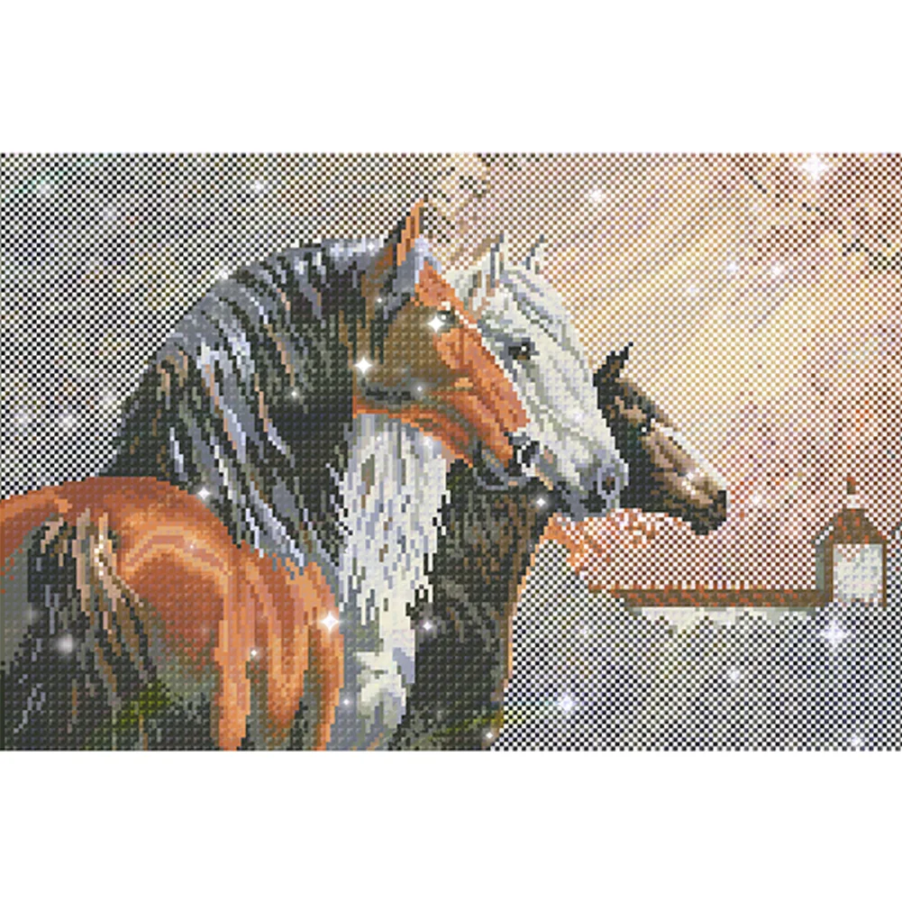 9CT Full Stamped Cross Stitch Bead Embroidery- Horse(Canvas|58*38CM)