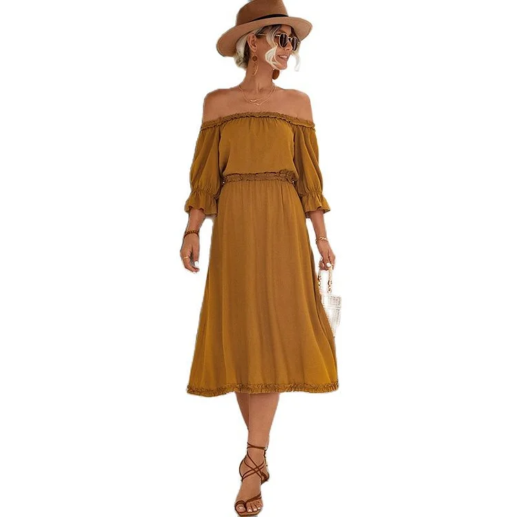 Ruffles Half Sleeve Off Shoulder Elegant Party Sexy Casual Dress
