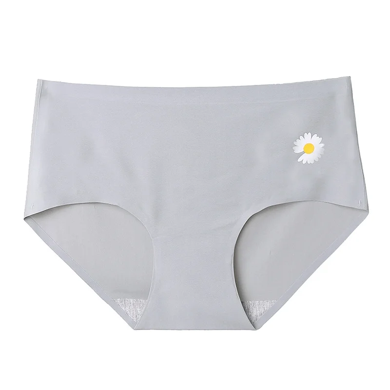 Billionm Women's Ice Silk Seamless Panties Cute Little Daisy Panties Ladies Cotton Mid-waist Panties Sexy Comfortable Breathable Panties