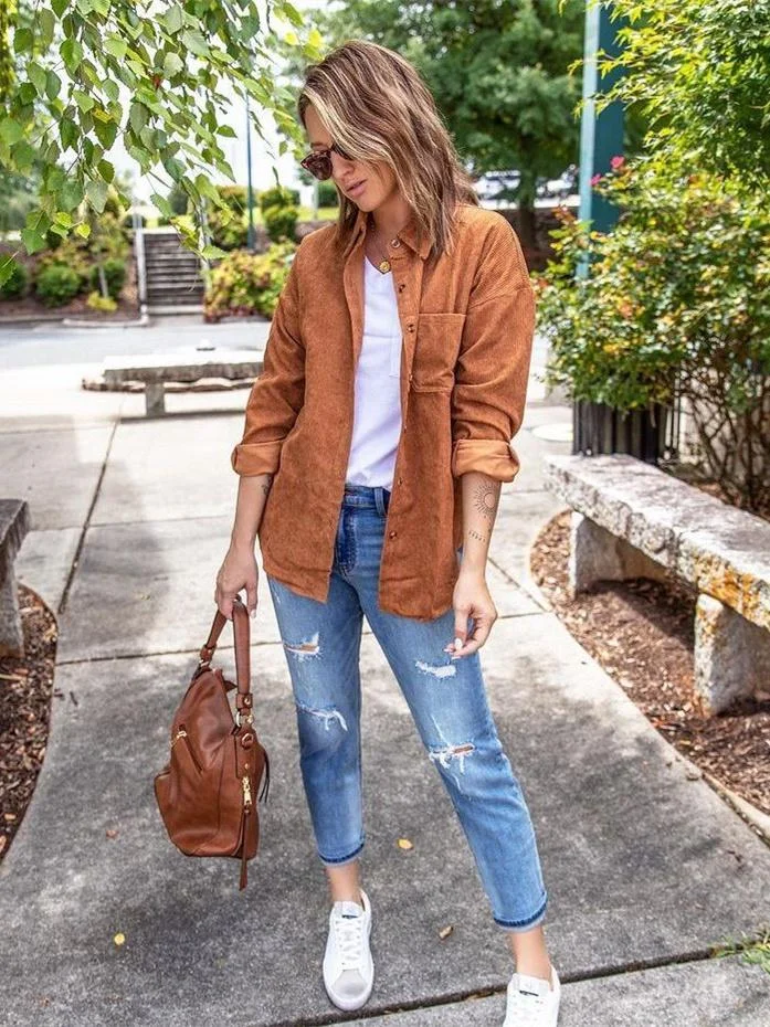 Women's Long Sleeve Corduroy Casual Jacket Top
