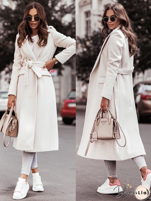 Autumn and Winter Simple Long-Sleeved V-Neck Tie Jacket