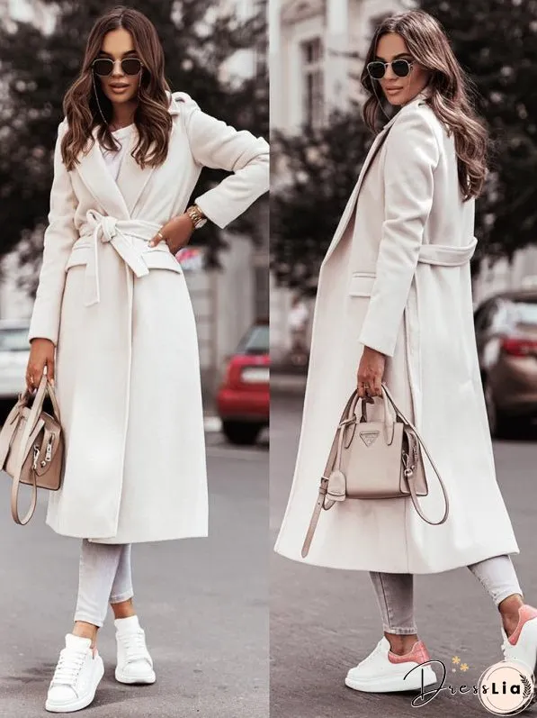 Autumn and Winter Simple Long-Sleeved V-Neck Tie Jacket