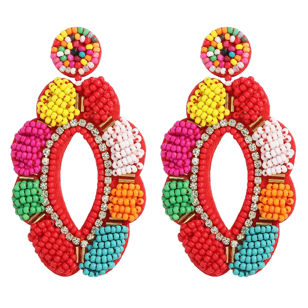 Dvacaman Bohemian Colourful Weave Beaded Flower Statement Drop Earrings Women Ethnic Handmade Seed Beads Dangle Earrings Jewelry