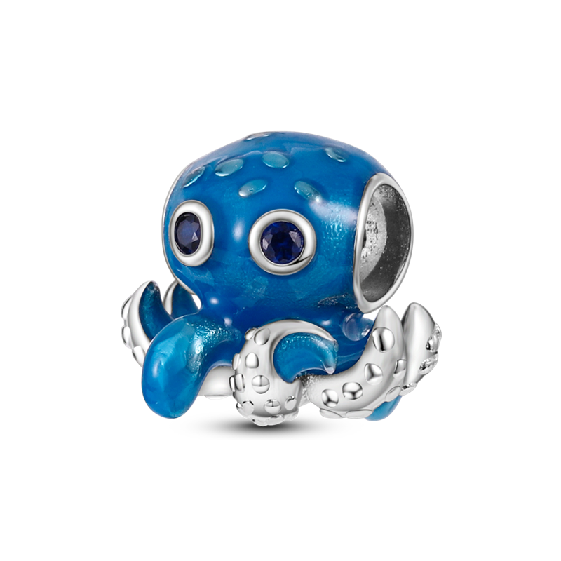 925 Silver Blue Octopus Pendant Chain for Women Snake Charms Bracelet DIY Jewelry KTC345