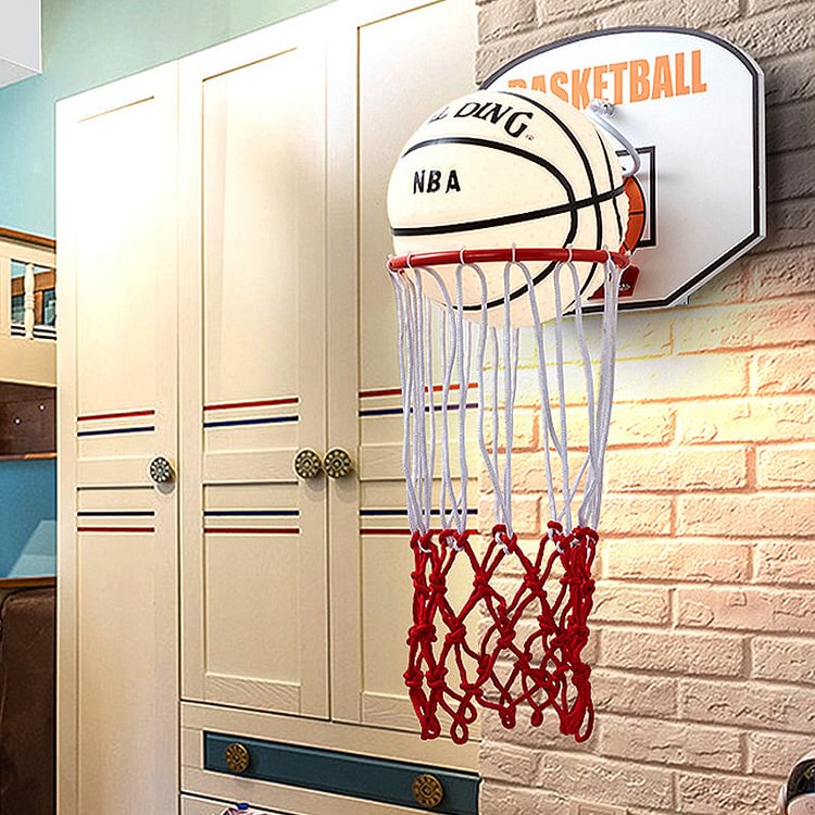 Cartoon Basket Frame Shape Wall Light Rope 1 Head Bedroom Sconce in Red with Basketball Opal Glass Shade