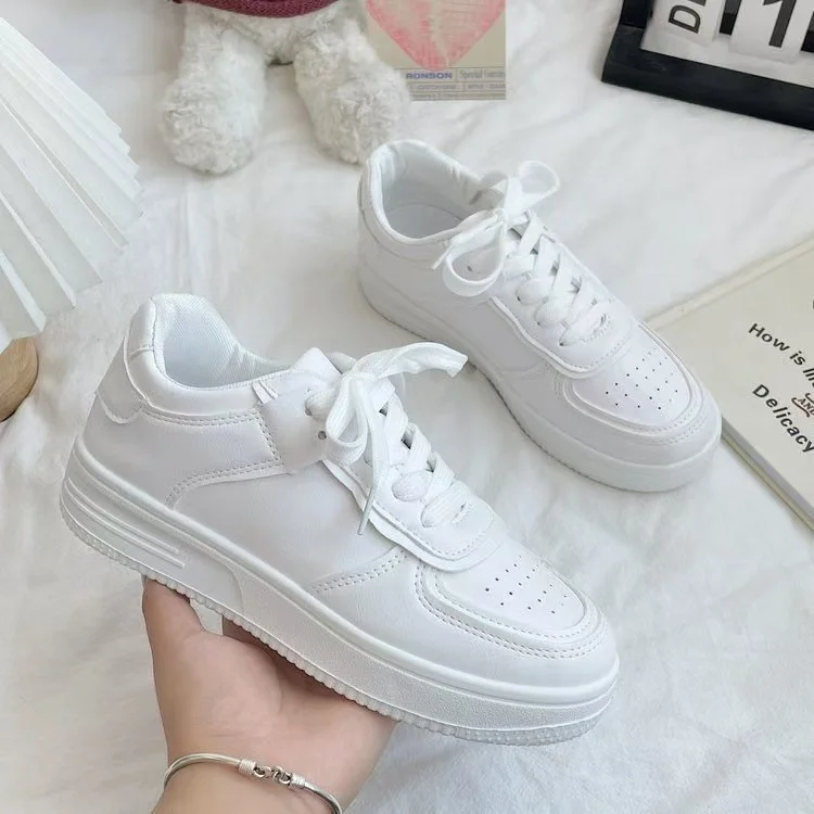Breakj Breakj New Board Shoes Korean Version Of The Hong Kong Style Retro White Tie With Thick-Soled College Wind Sports Small White Shoes Women