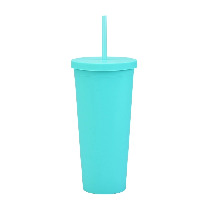 Double-layer Plastic Straw Cup With Lid 24oz Large-capacity Plastic Frosted Ready-to-hand Water Cup