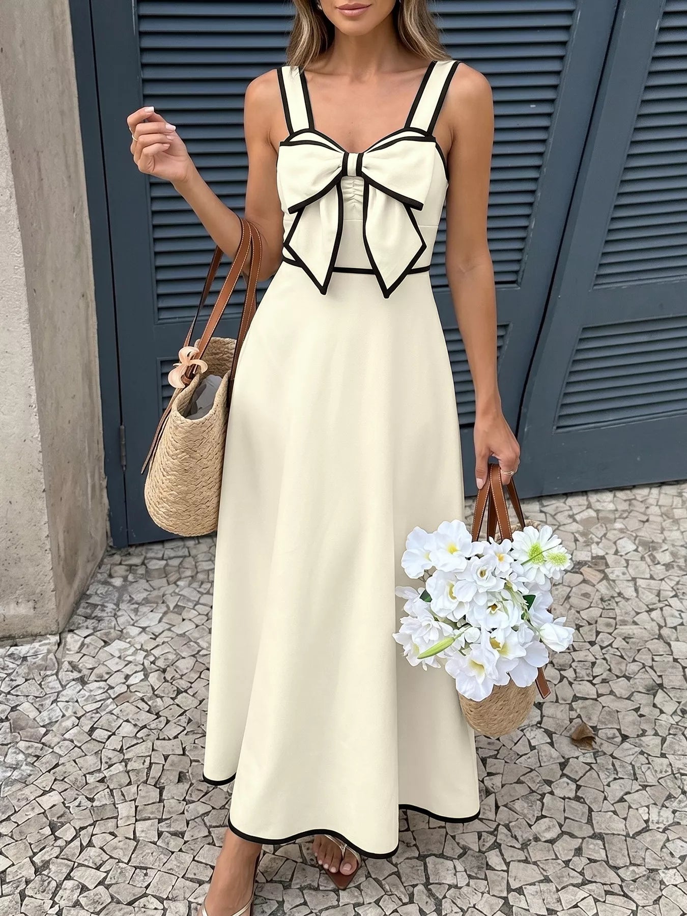 Bowknot Trim A-Line Midi Dress mysite idetrend