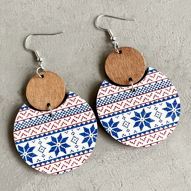 Fashion Snowflake Wood Handmade Christmas Women’s Earrings 1 Pair