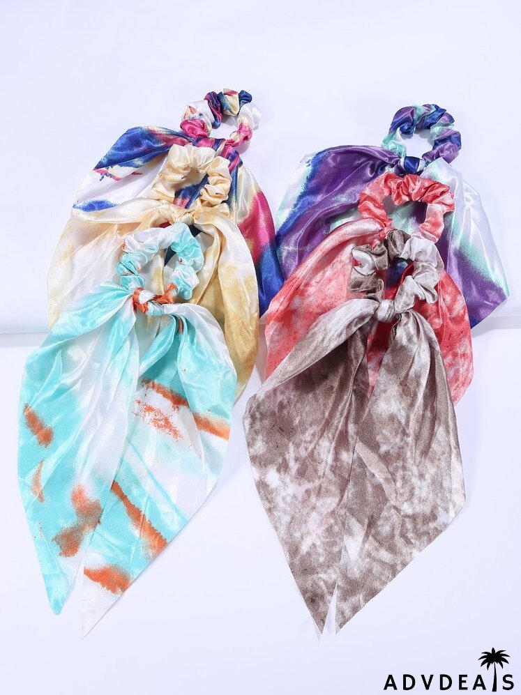 6pcs Graphic Print Scarf Hair Tie