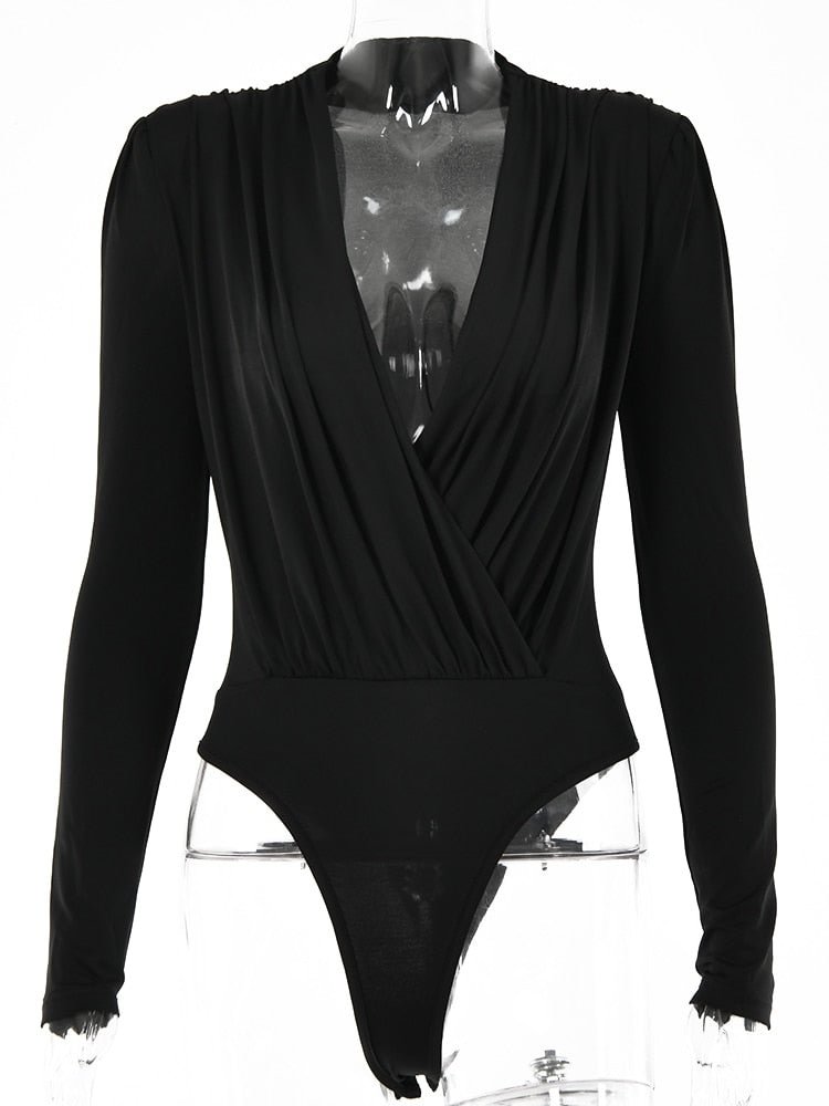Articat V Neck Brown Bodysuit Women Autumn Long Sleeve Top Bodies Sexy 2021 Female Overalls Casual Bodycon Bodysuits