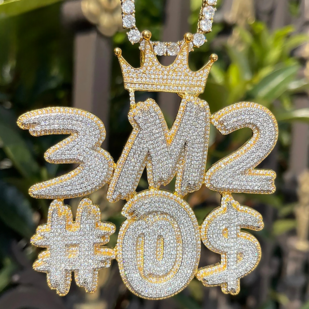  Custom Name Burr Letter Splicing Crown Clasp Pendant Necklace 
